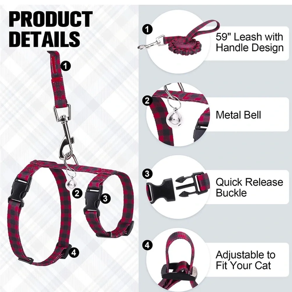 NEW Cat Harness & Leash Set Escape Proof Kitten Soft Adjustable Vest Harnesses